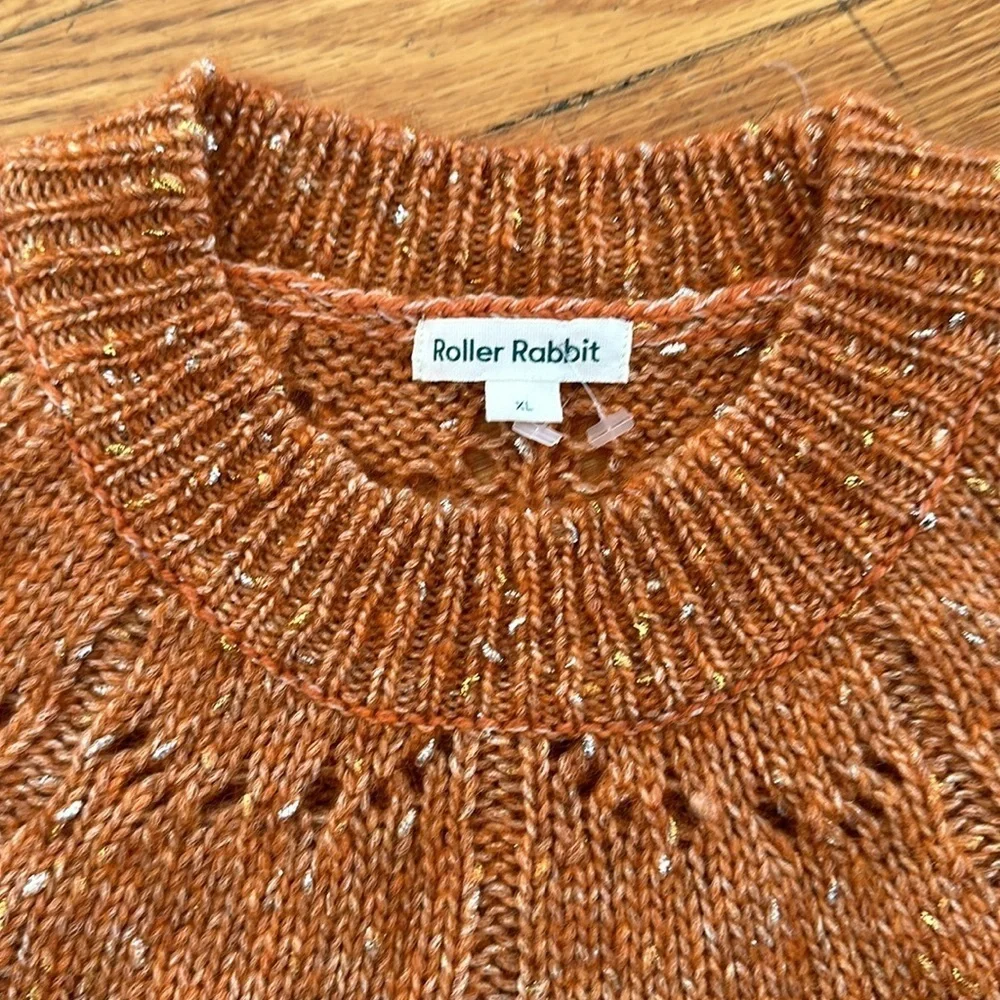 NWOT Roberta Roller Rabbit Velma alpaca wool orange rust SPECK sweater eyelet